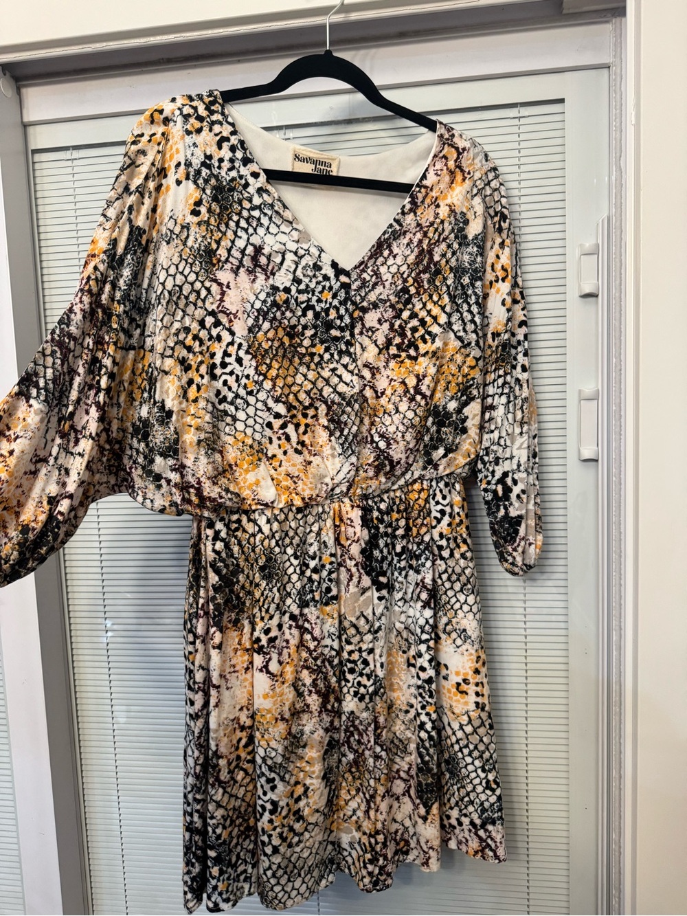 Savanna Jane Boho V-Neck Dress in multicolor snake print, size 1X